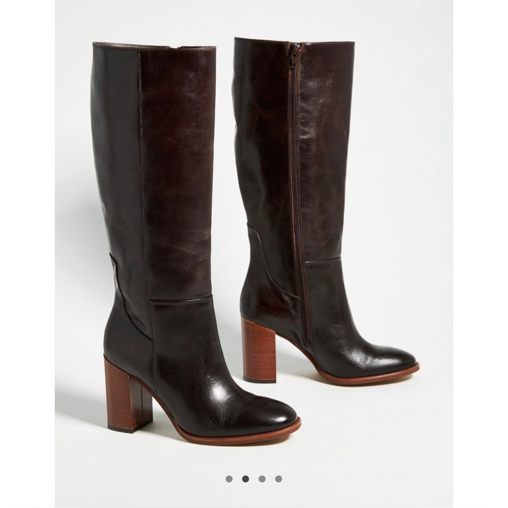 Anthropologie Tall Leather heeled boots Dark Brown